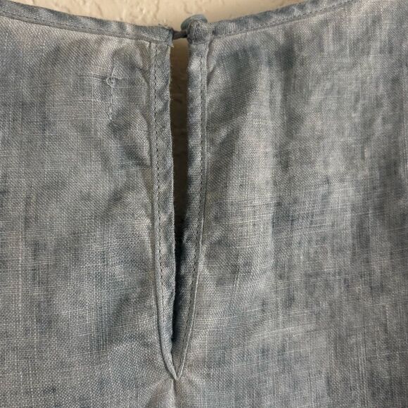 Zara Vela Linen Chambray Blue Raw Hem Swing Shift Sleeveless Dress, Medium - Picture 9 of 11